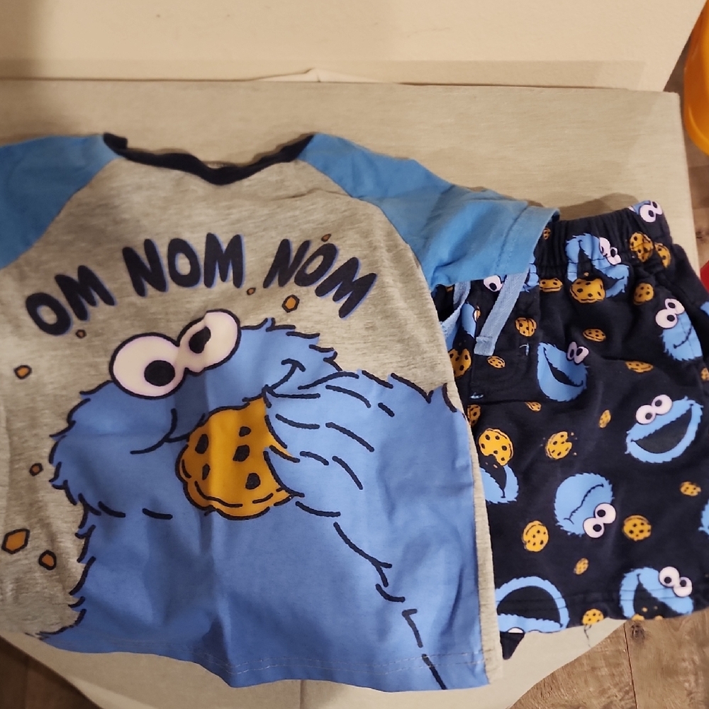 Sesame Street Blue and Gray Cookie Monster Pajama Set